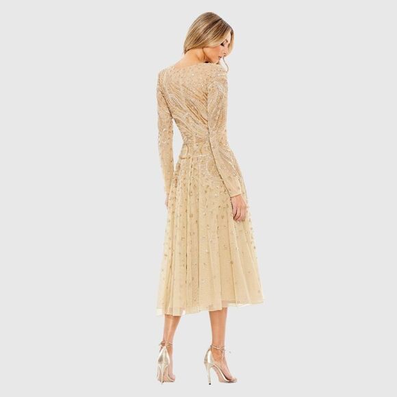 Mac Duggal EMBELLISHED ILLUSION HIGH NECK LONG SLEEVE DRESS 5572 Size 14 Latte - Picture 3 of 10